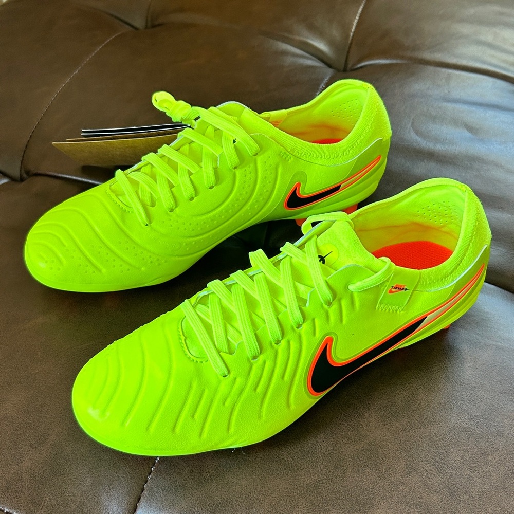 Nike Tiempo legend 10 Pro AF/FG Neon Green Soccer Cleats with Black & Orange